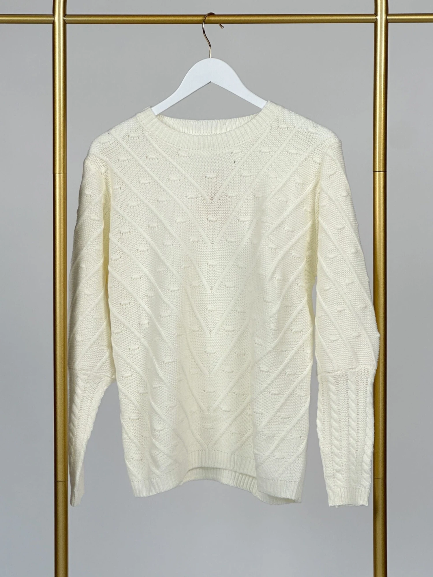 Long Balloon Sleeve Textured Round Neck Knit Sweater | S/M-M/L Pumpkin Spice