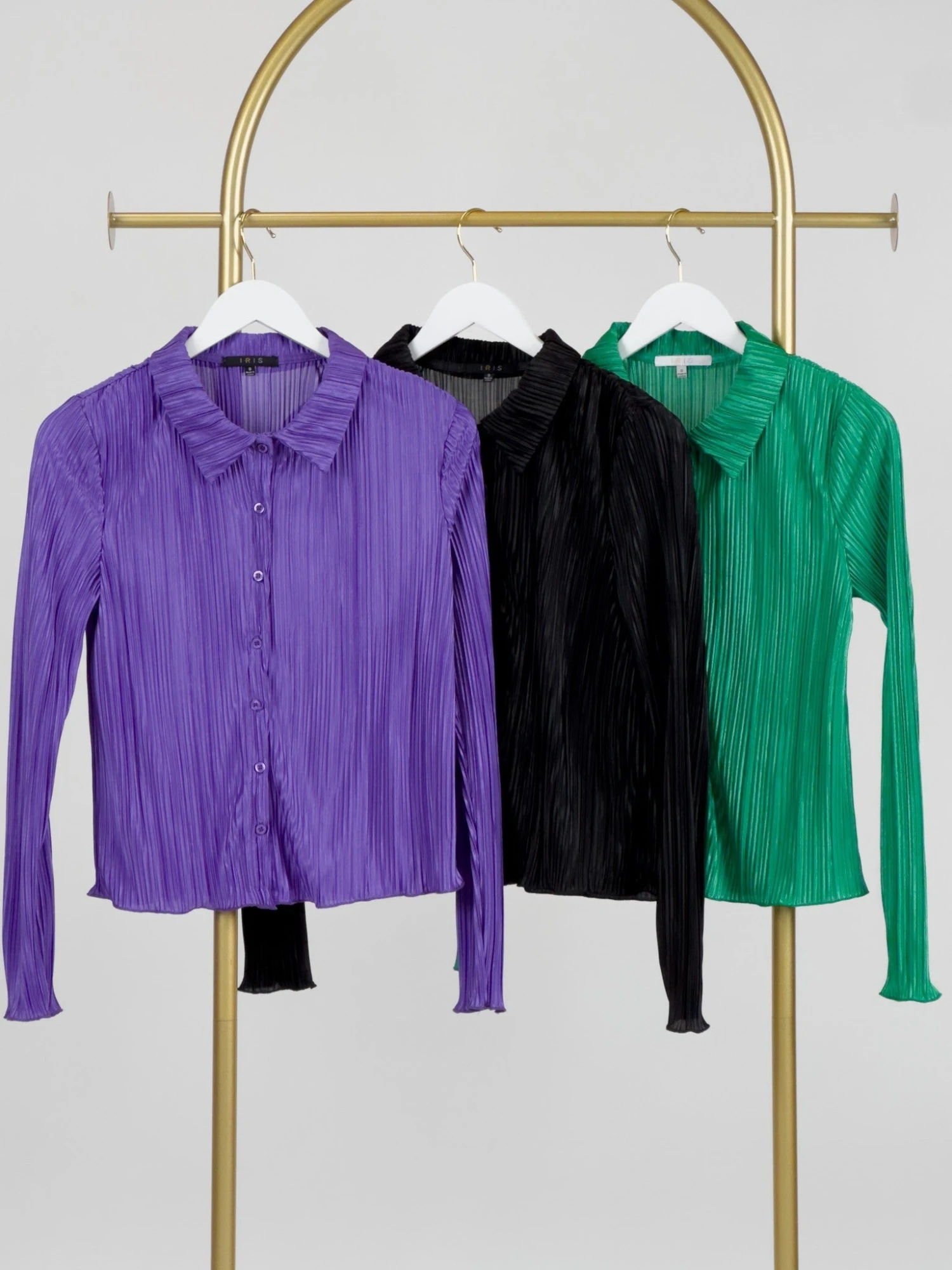 Collared Button-Down Long Sleeve Plisse Top | S - L SET W/ Sku47368