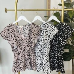 Animal Print V-Neck Short Ruffle Sleeve Peplum Top | S - L