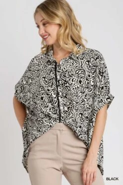 Two Tone Abstract Print Top | S - 2XL