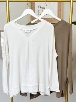 V-Neck Brushed Rib Oversized Layering Top | S - 3XL