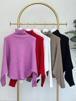 Zenana Long Dolman Sleeve Ribbed Turtleneck Sweater | S-L