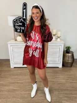 "It's Game Day" Foil Shirt Dress | S - L