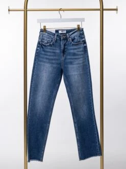 Mica Denim Super High Rise Straight Leg Jeans W/ Raw Hem | 0-15