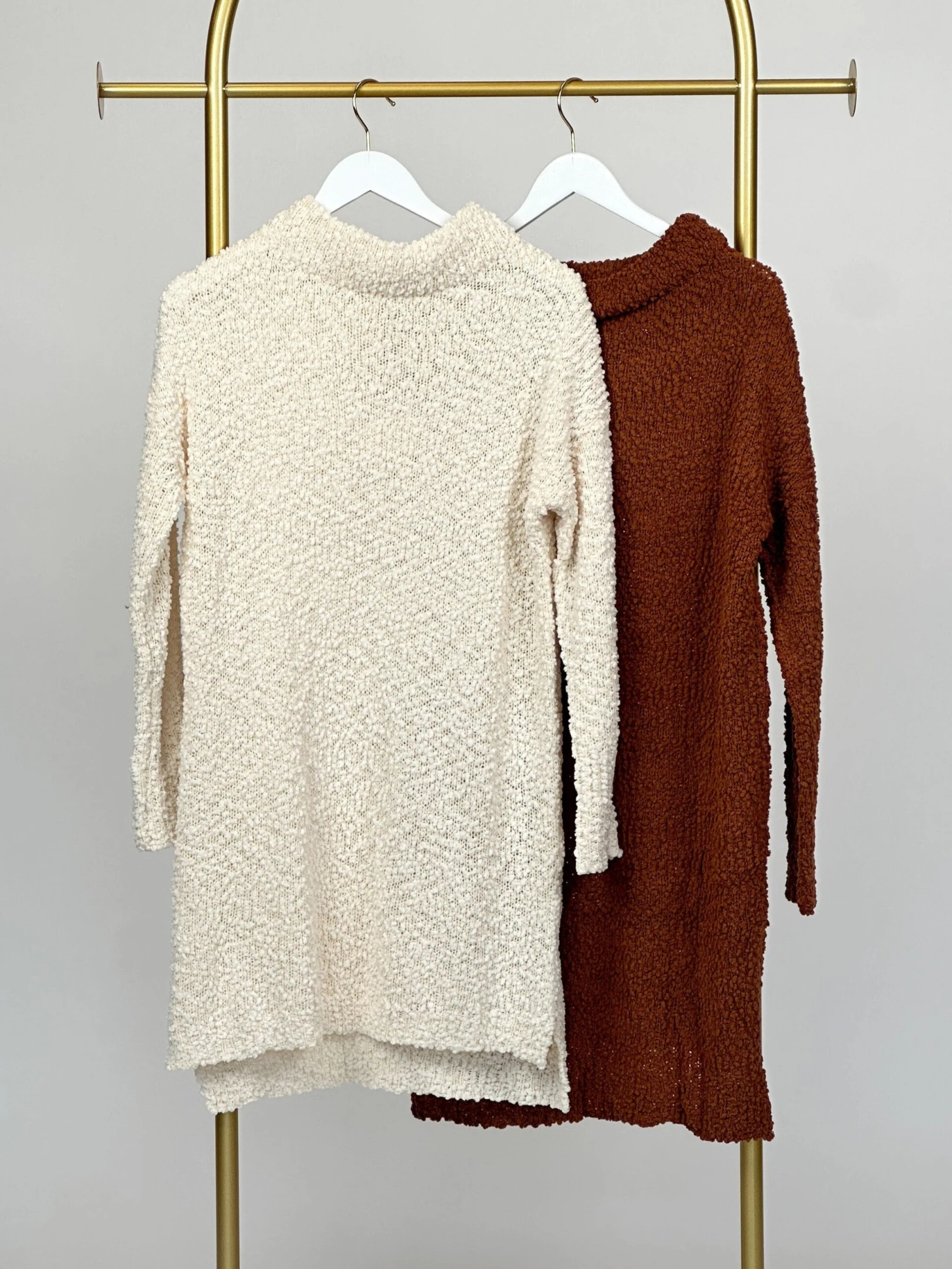 High Cowl Neck Long Sleeve Textured Sweater Dress | S - 2XL