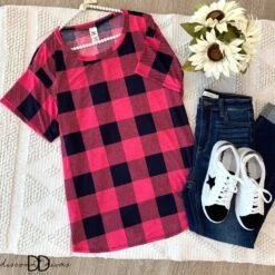 Short Sleeve Buffalo Check Top *Final Sale*