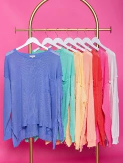 Long Sleeve Round Neck Raw Hem Sweater W/ Chest Pocket | S-L