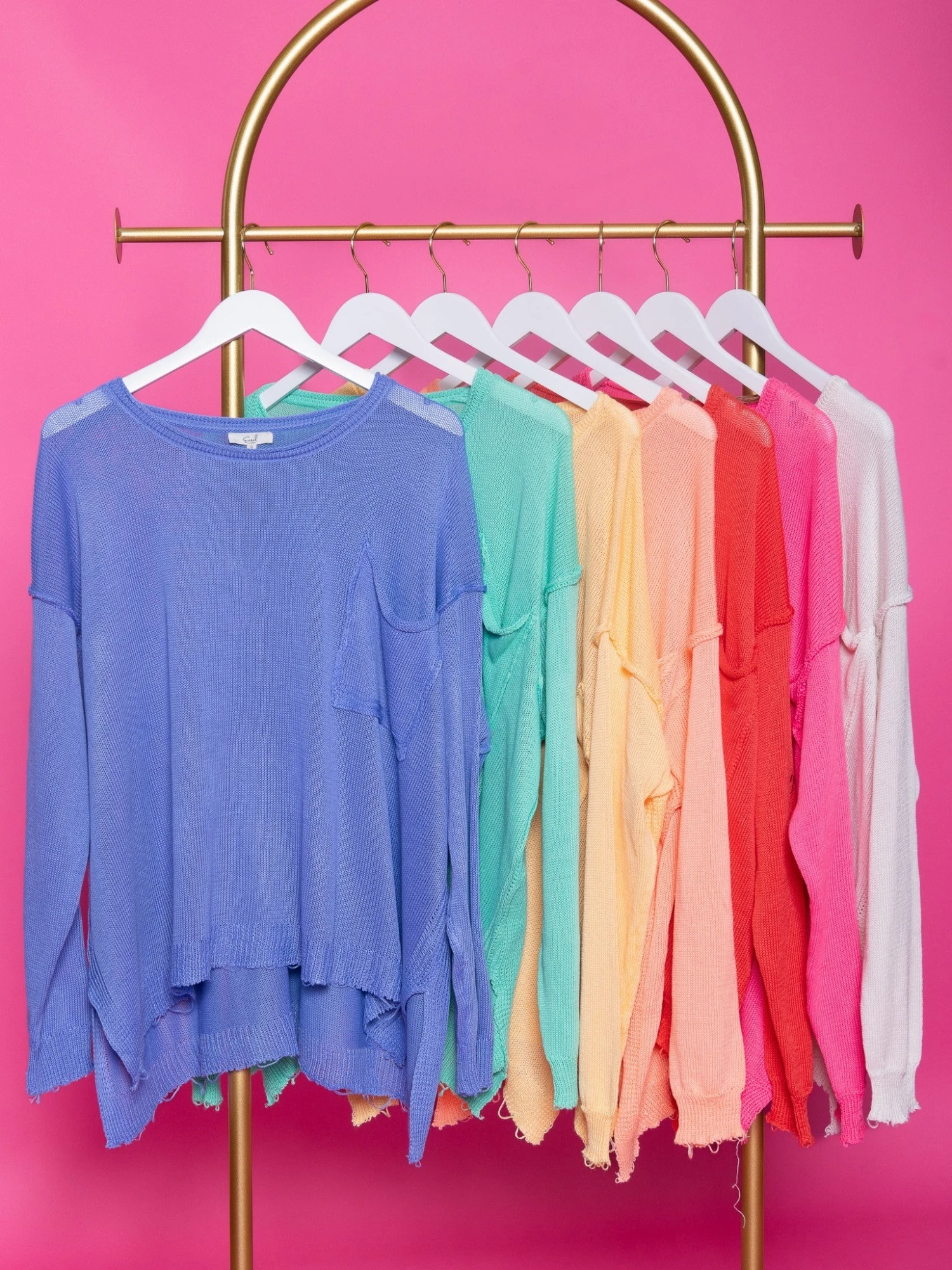 Long Sleeve Round Neck Raw Hem Sweater W/ Chest Pocket | S-L