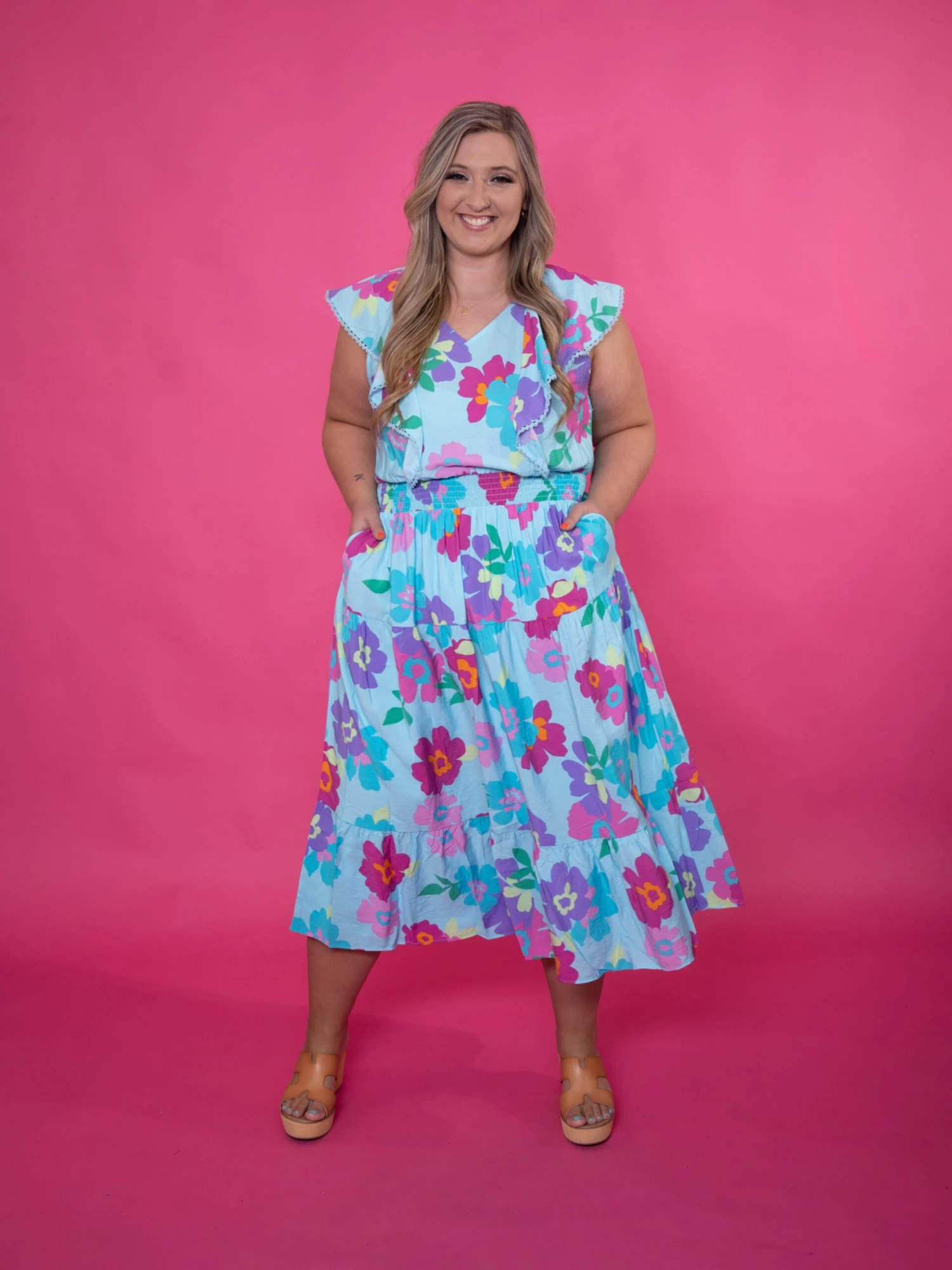 Floral Print V-Neck Lace Detail Flutter Sleeve Maxi Dress | S - 3XL - Image 2