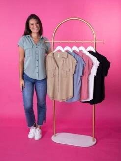 Zenana Tencel V Neck Collared Top W/ Front Flap Pocket | S-XL