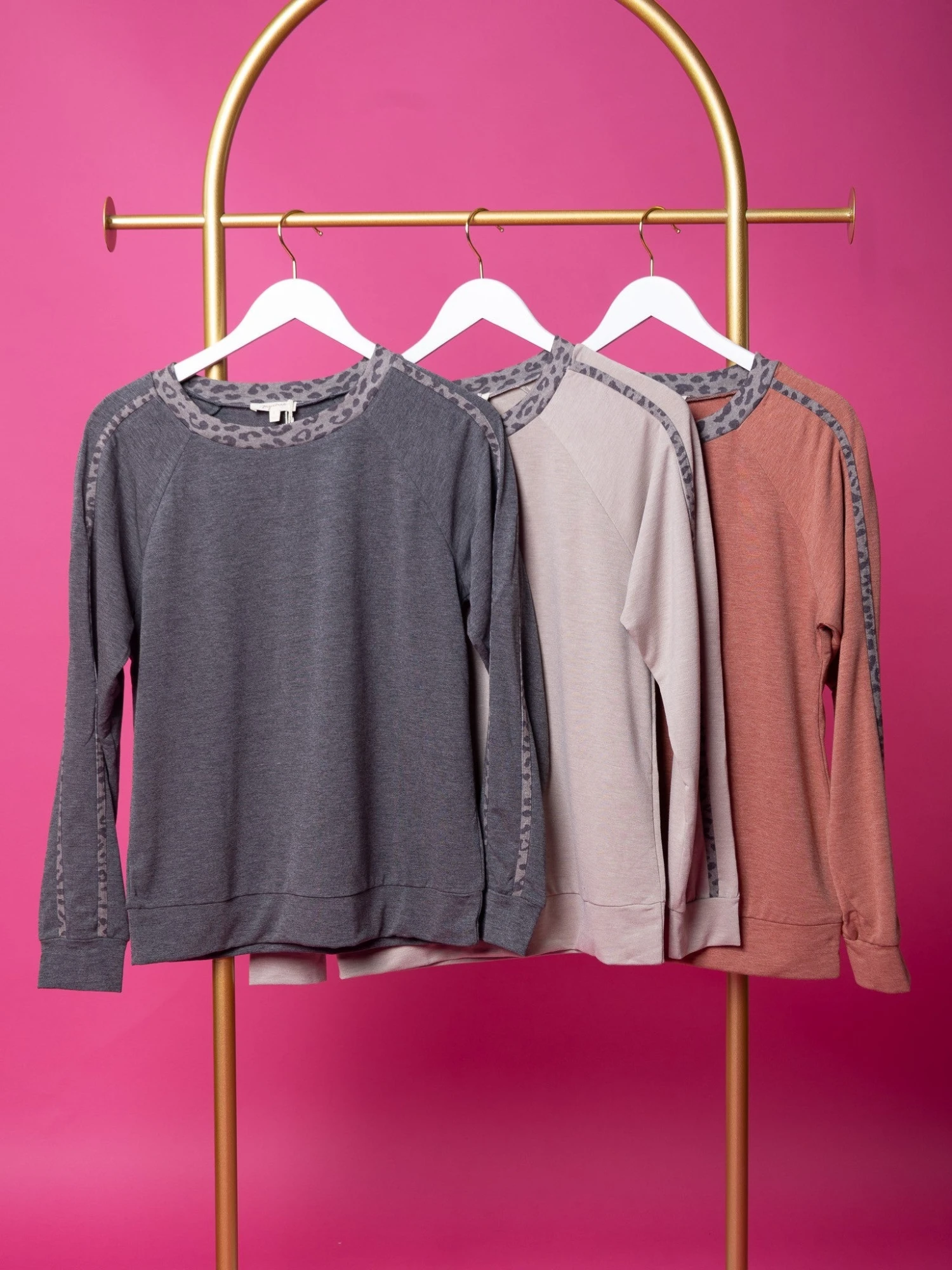 Leopard Trim Round Neck Lounge Pullover | S-L Set W/ Sku48789 - Image 2