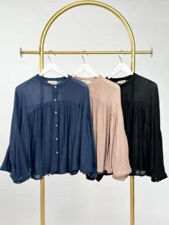 Long Dolman Sleeve Button Down Top W/ Round Neck | S-L
