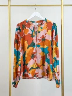Long Sleeve Floral Print Round Neck Tie Top | S - L