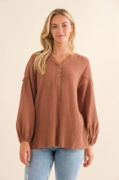 V-Neck Lantern Sleeve Top | S - L