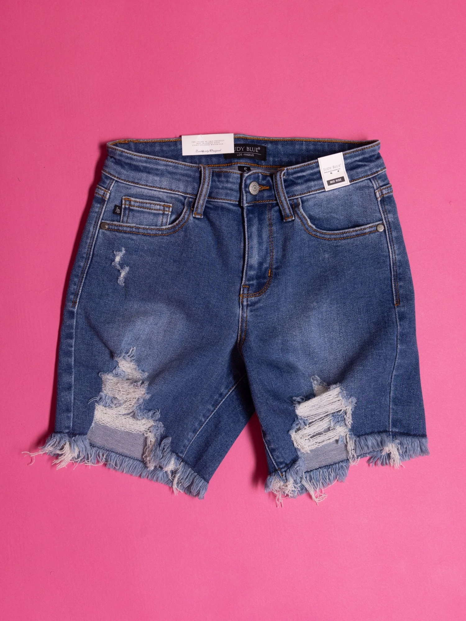 Judy Blue Mid Rise Fray Hem Shorts | S-3X - Image 6