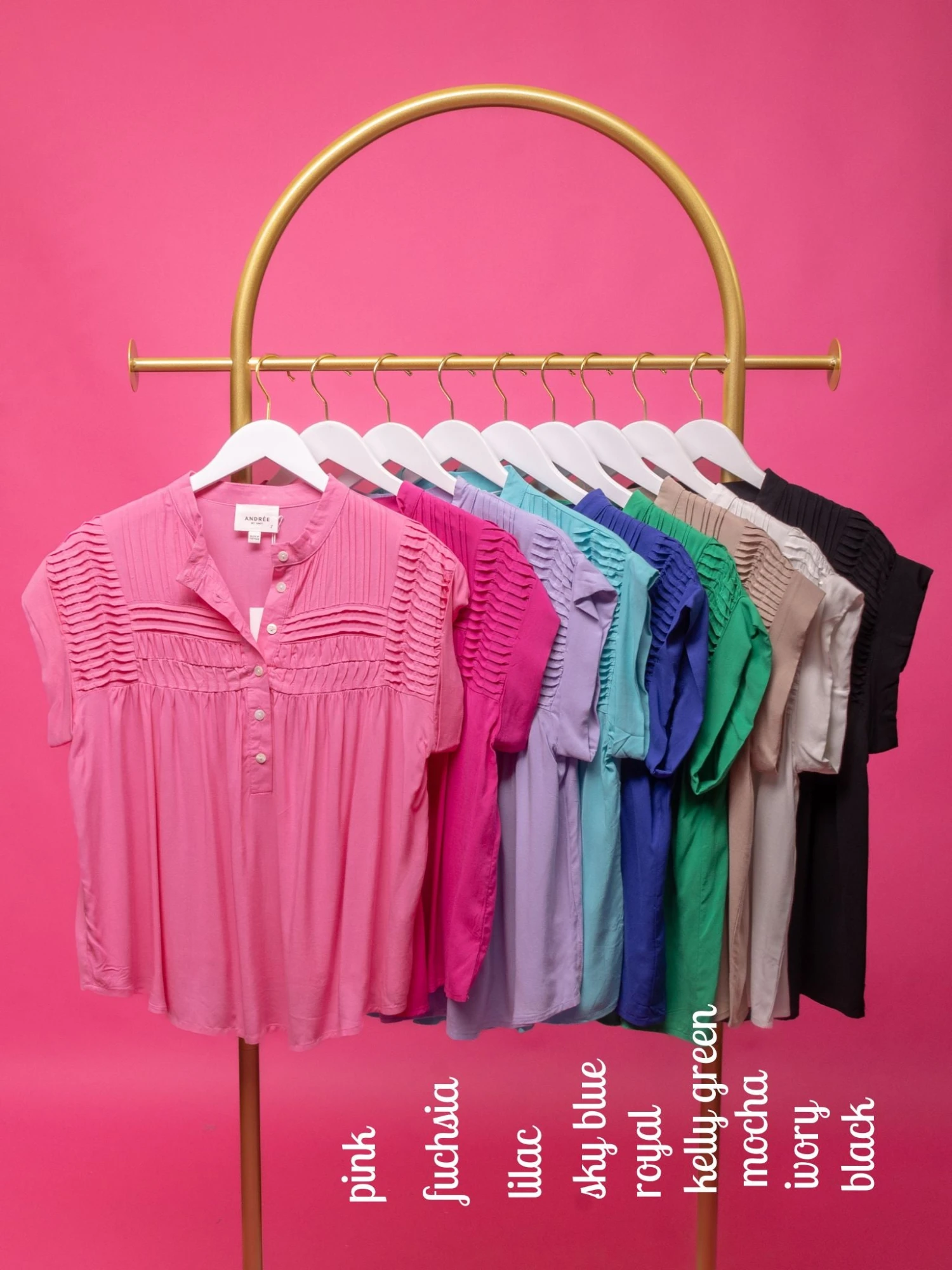 1/4 Button Short Sleeve Pleated Top | S - 3X - Image 3