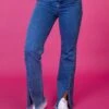Risen High Rise Front Slit Relaxed Straight Leg Jeans | 0-15