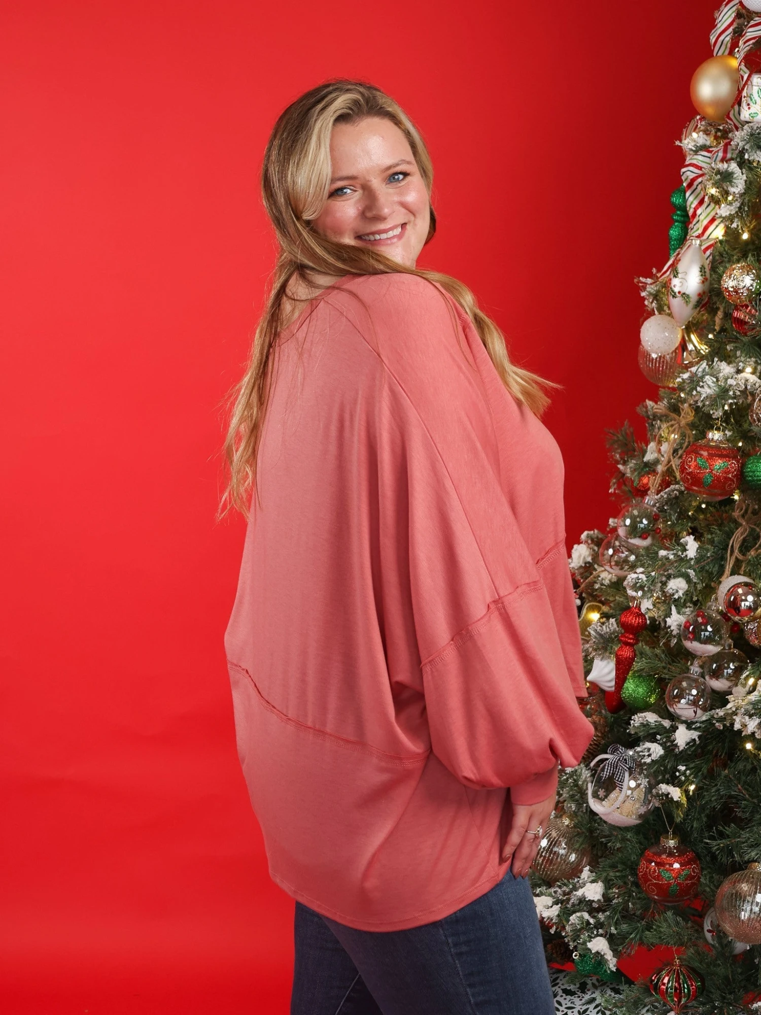 Long Sleeve V-Neck Relaxed Fit Top | S - 3X - Image 3