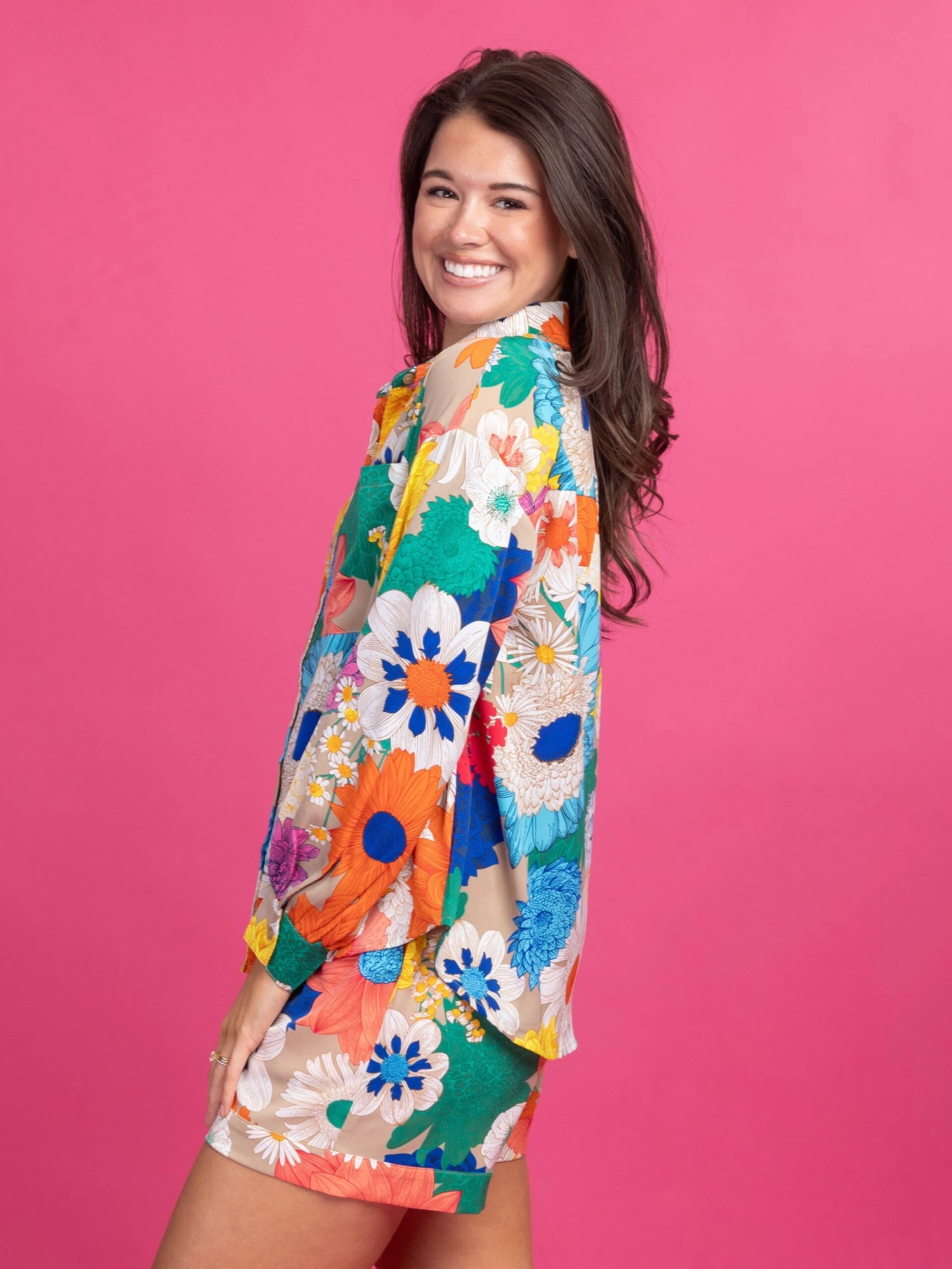 Floral Print Long Sleeve Button Up Top | S-L Set W/ Sku49797 - Image 2