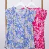 Smocked Sleeveless Floral Print Top W/ Tie Neck | S-L