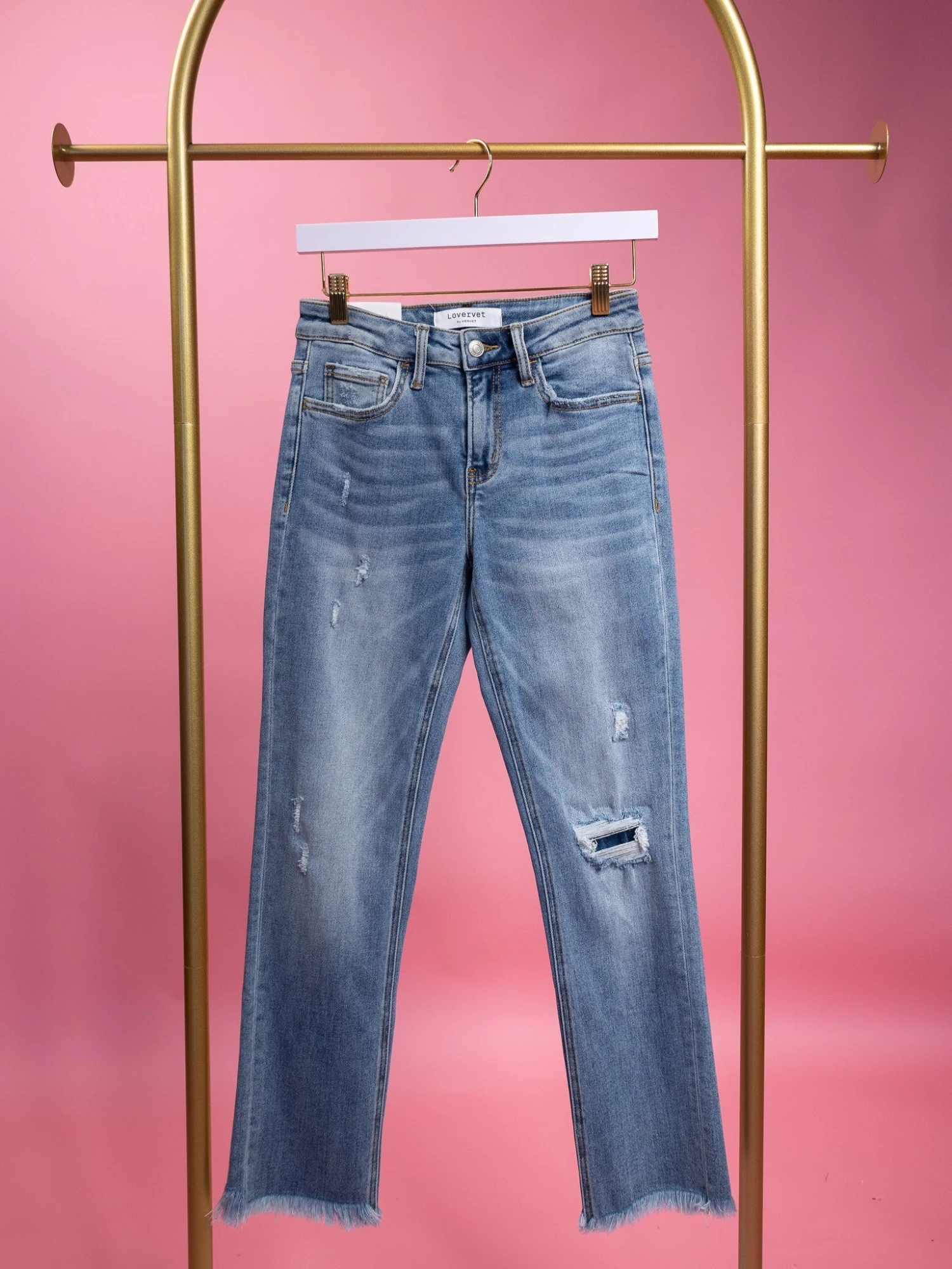 Vervet Distressed Mid Rise Crop Slim Straight Jeans | 0 - 22