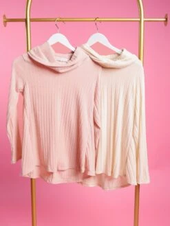 Ribbed Long Sleeve Cowl Neck Top | S-L