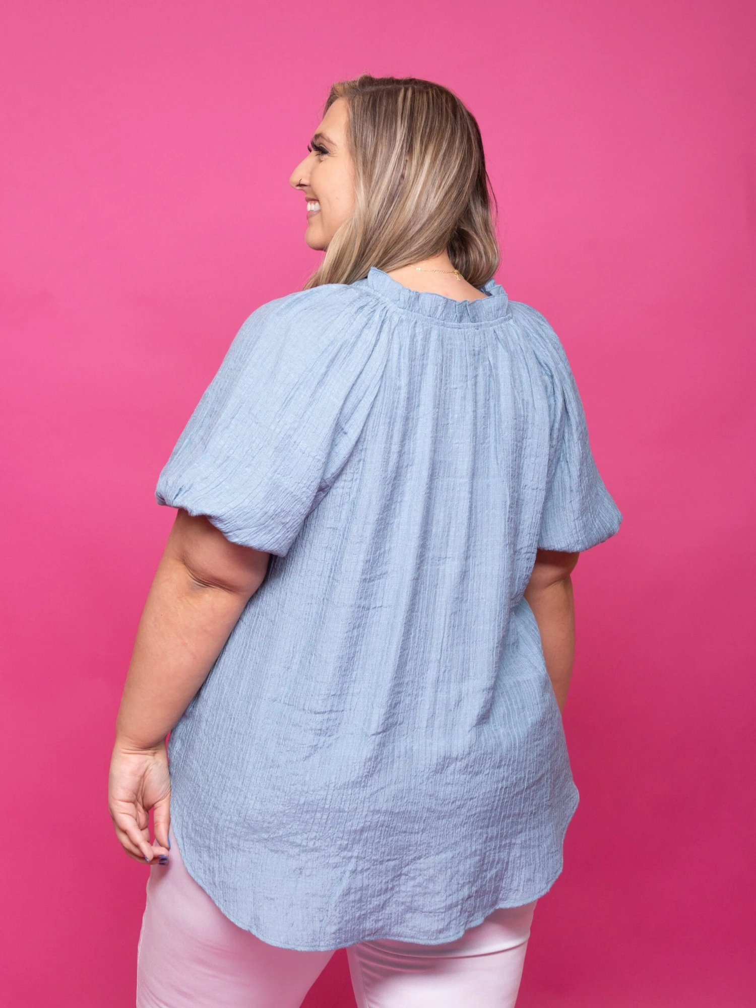 Scrunched Elastic V Neck Relaxed Shirt |S-L W/ Sku49950 - Image 4