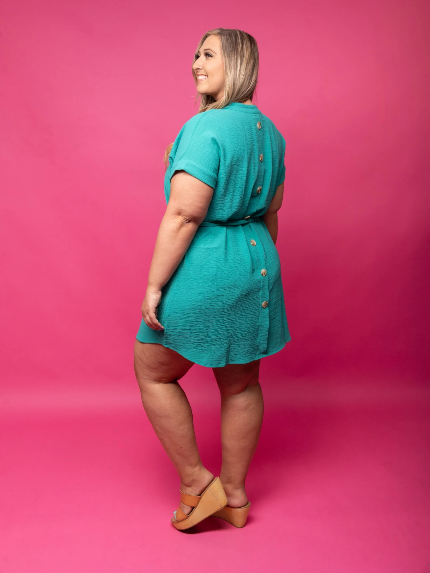 PRE-ORDER Blu Pepper Back Buttoned Belted Mini Dress | S-3X - Image 4