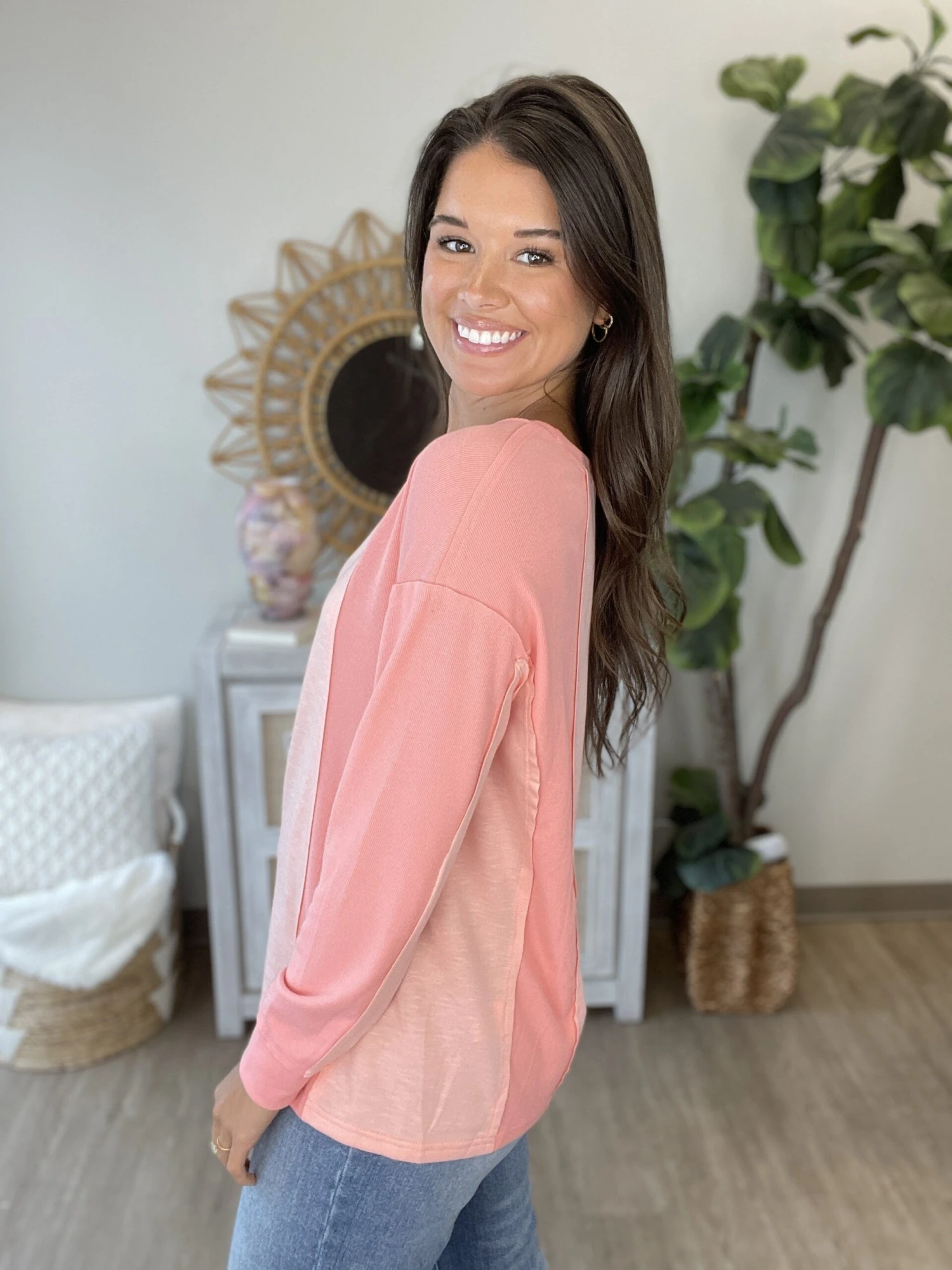 Solid Color Patchwork Long Sleeve Top | S - 2XL - Image 2