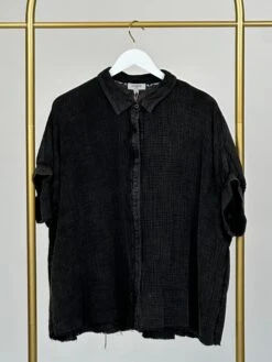 Mineral Washed Collared Button Down Short Sleeve Top | S - 2XL