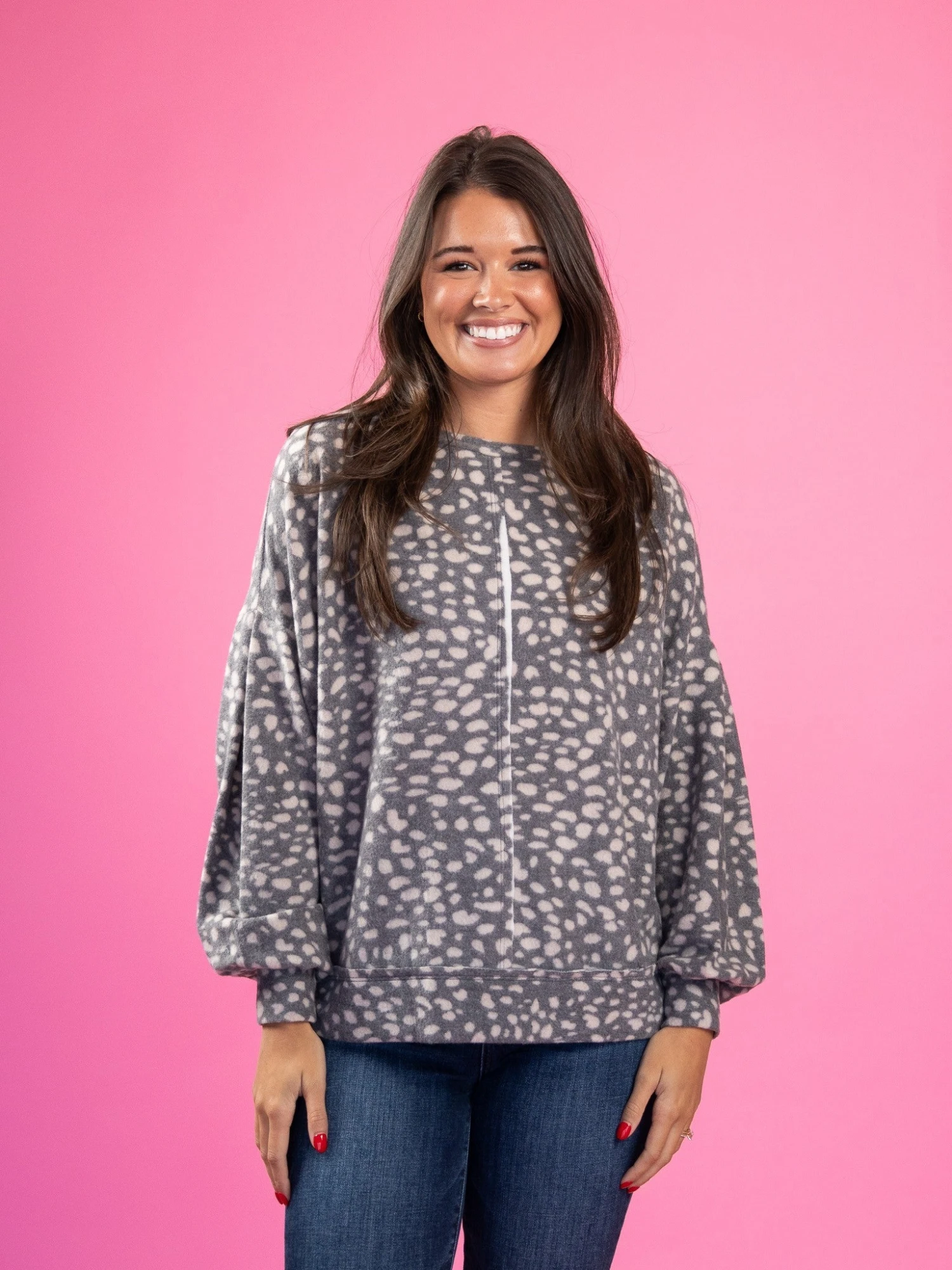 Animal Print Cozy Knit Loose Fit Long Sleeve Top | S - L - Image 2