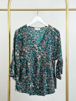 V Neck Floral Print 3/4 Sleeve Babydoll Blouse | S - 3X