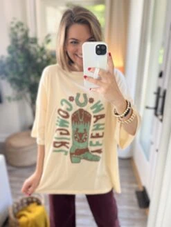 Yeehaw Cowgirl Screenprint Top Oversize | S/M - M/L