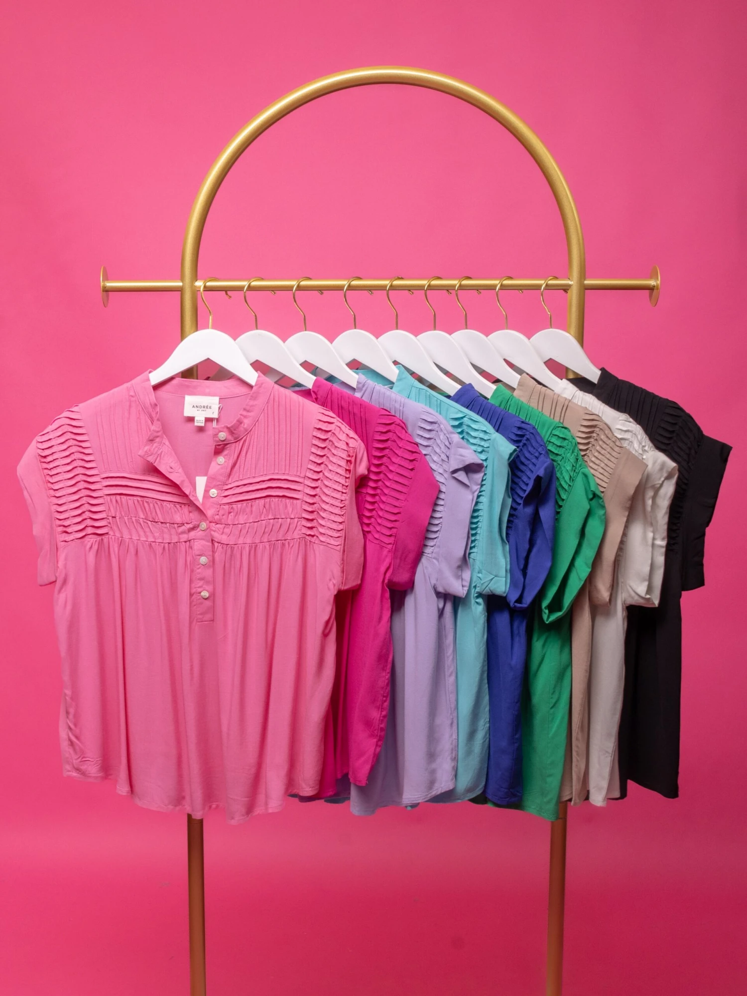 1/4 Button Short Sleeve Pleated Top | S - 3X - Image 7