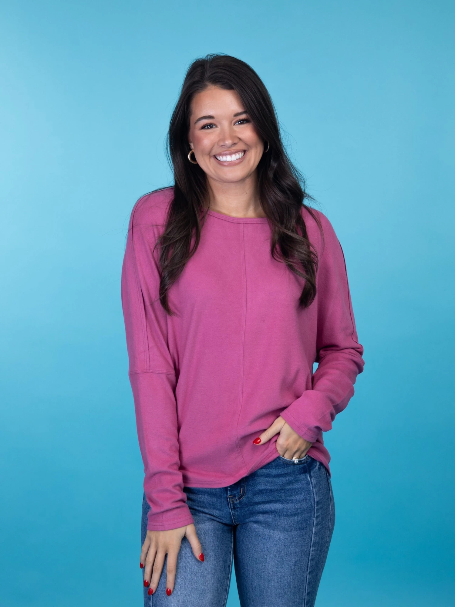 Relaxed Round Neck Long Dolman Sleeve Top | S-L *Final Sale* - Image 2