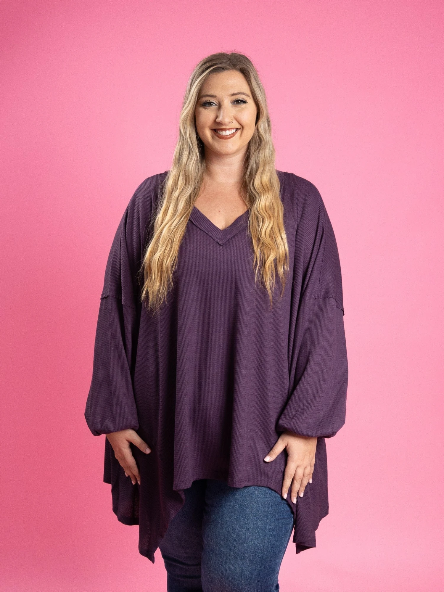 Long Sleeve V Neck Top | S/M- 2X/3X - Image 2