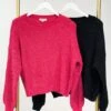Balloon Sleeve Round Neck Knit Sweater | S-L