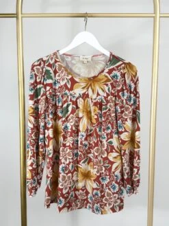 Floral Print Long Sleeve Round Neck Top | S-3X
