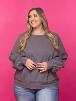 Washed Crew Neck Drop Shoulder Sweatshirt | S-3X