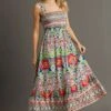 Satin A-Line Paisley Print Smocked Maxi Dress | S - L