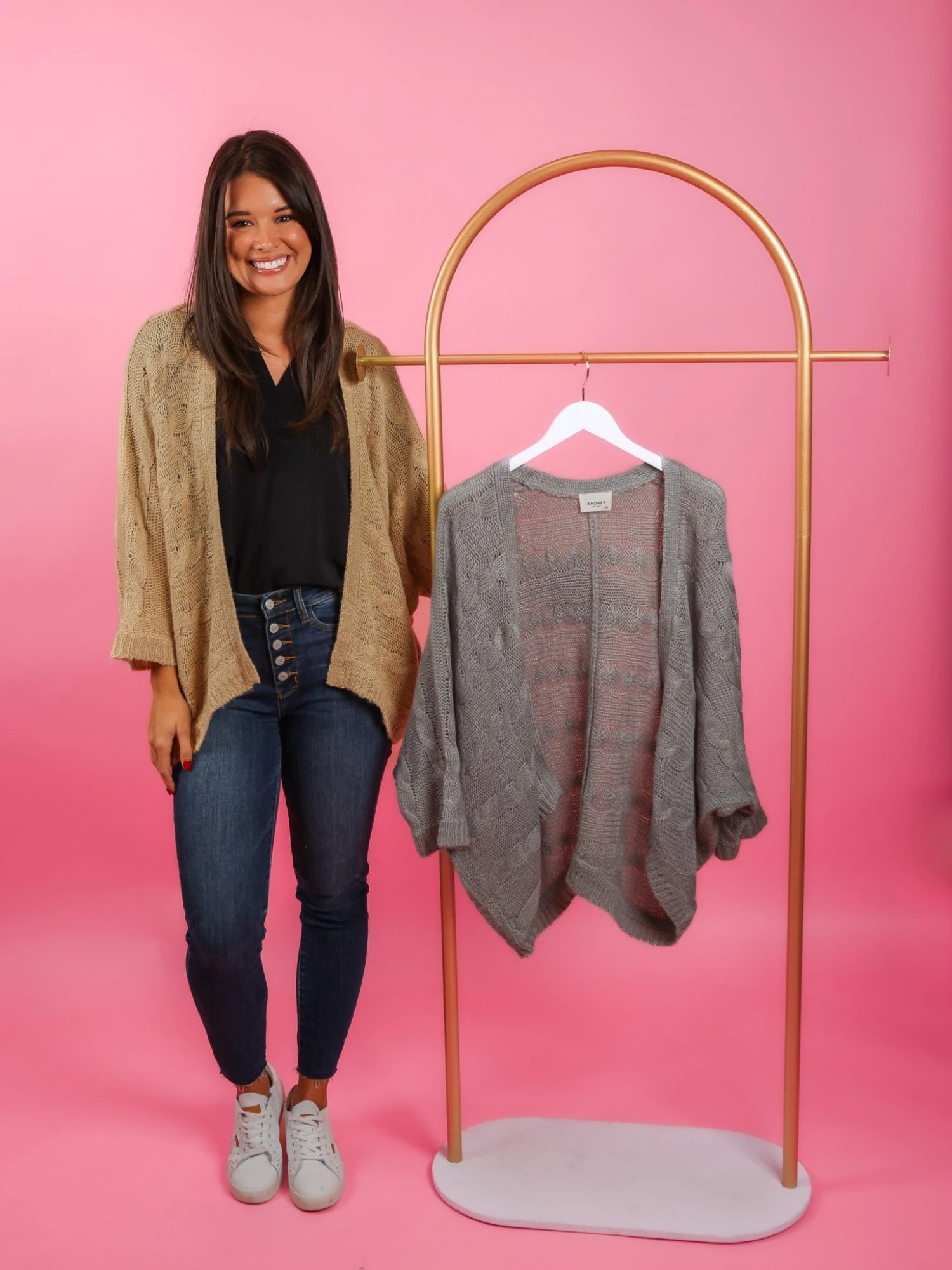 Cable Knit Long Sleeve Open Front Cocoon Cardigan | S-3X