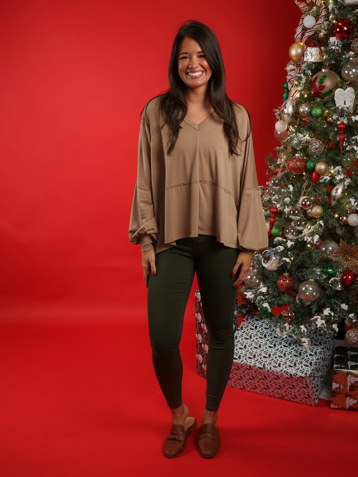 Long Sleeve V-Neck Relaxed Fit Top | S - 3X - Image 5