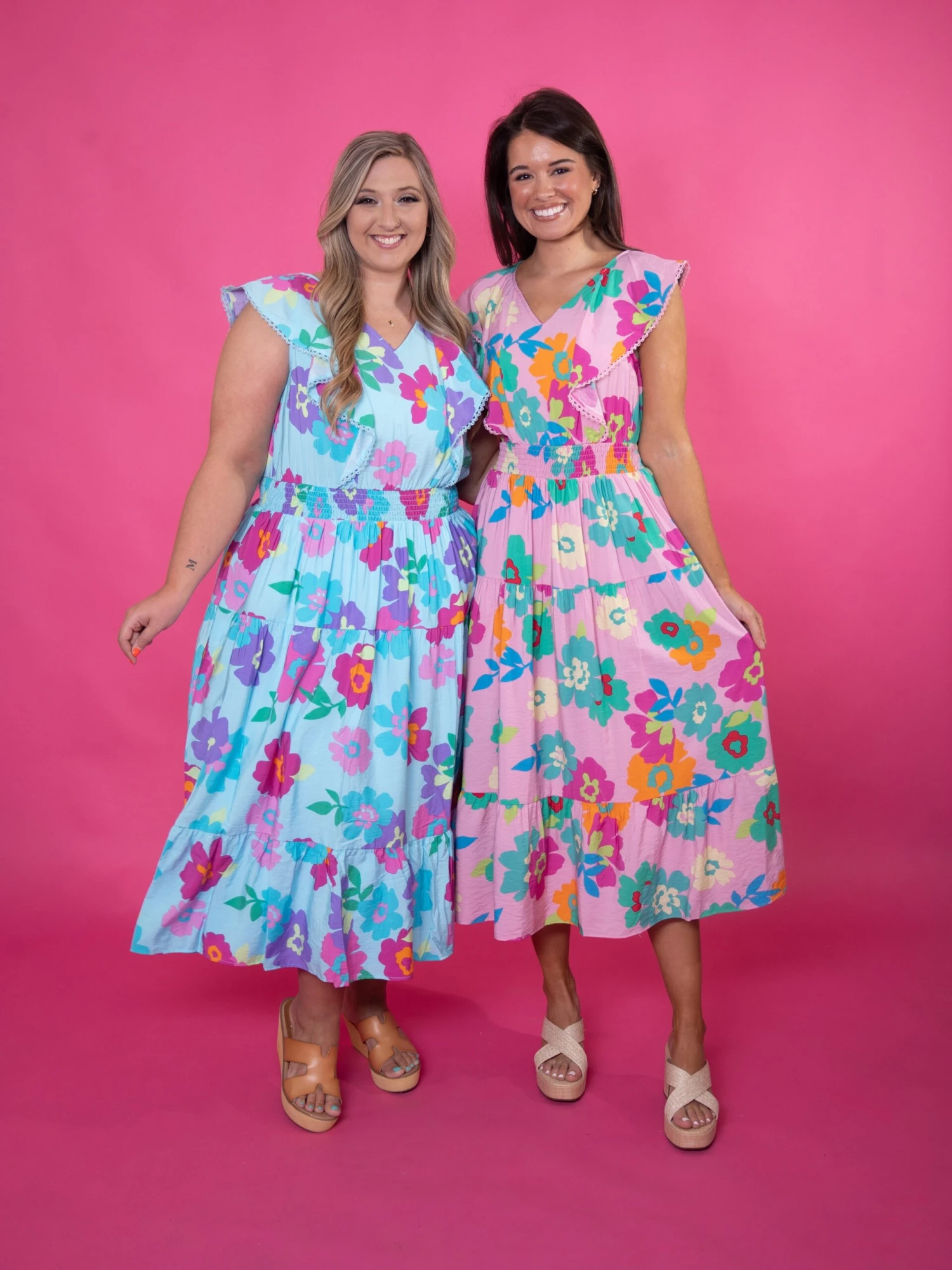 Floral Print V-Neck Lace Detail Flutter Sleeve Maxi Dress | S - 3XL