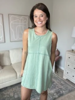 Washed Tank Dress W/ Exposed Stitchings | S - 3XL