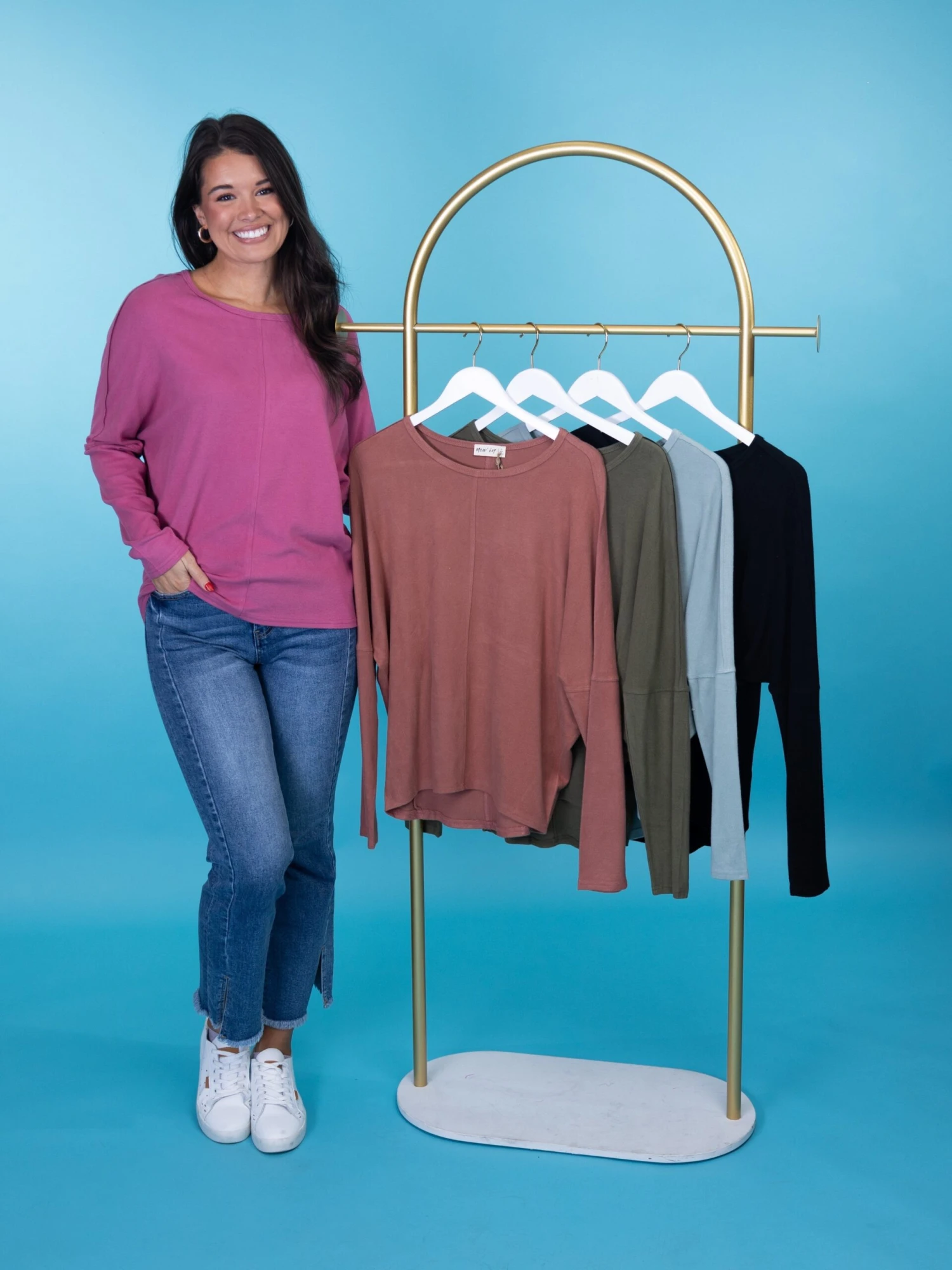 Relaxed Round Neck Long Dolman Sleeve Top | S-L *Final Sale*