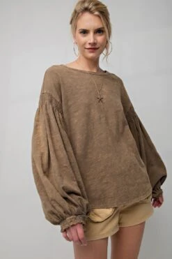 Bubble Sleeve Mineral Washed Top | S - L