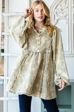 Washed Star Print Corduroy Babydoll Top | S - XL Oli & Hali