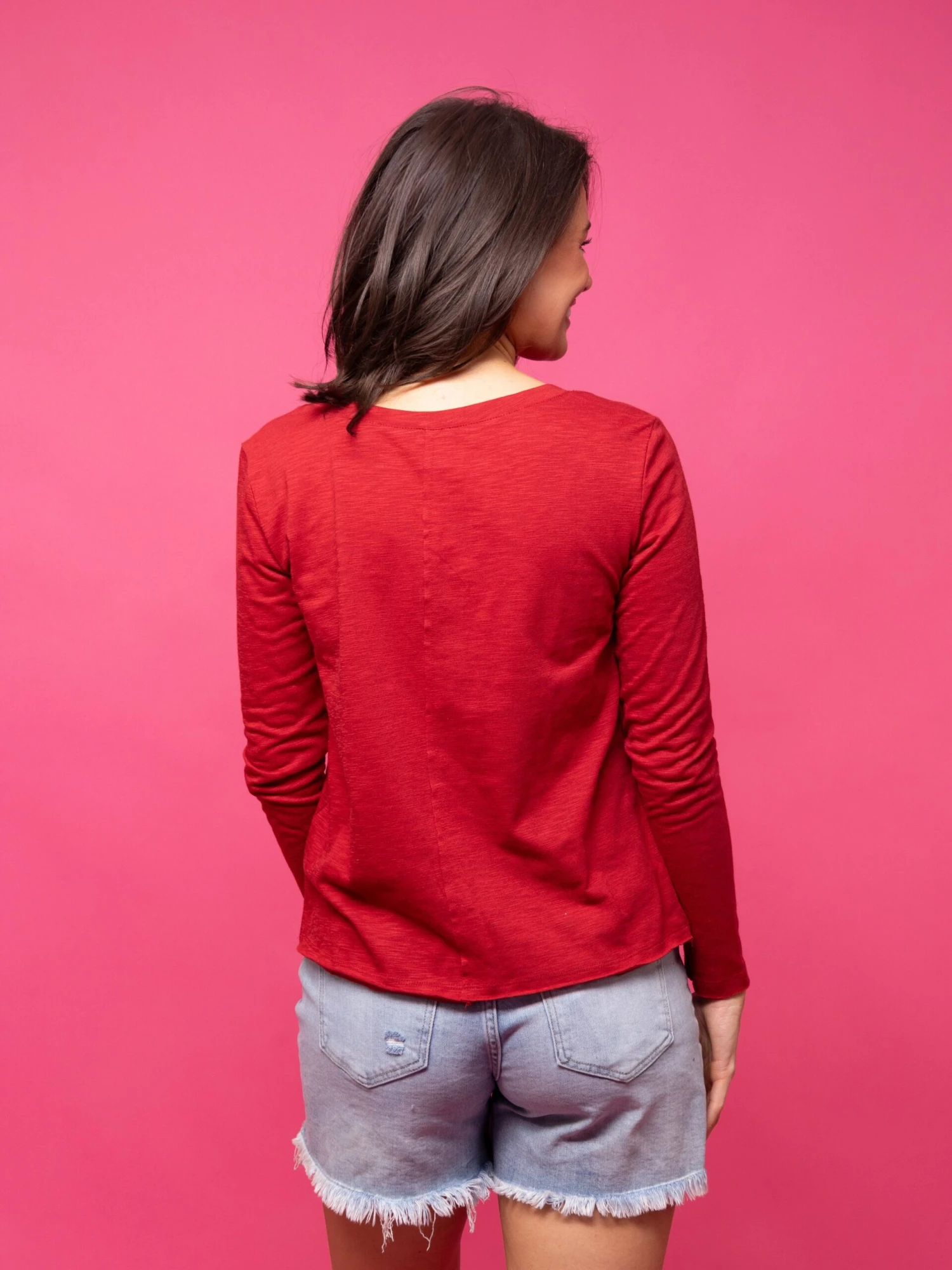 V Neck Center Seam Long Sleeve T-Shirt | S-XL - Image 4