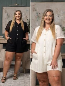 Button Down Crochet Romper With Pockets | S - 3XL