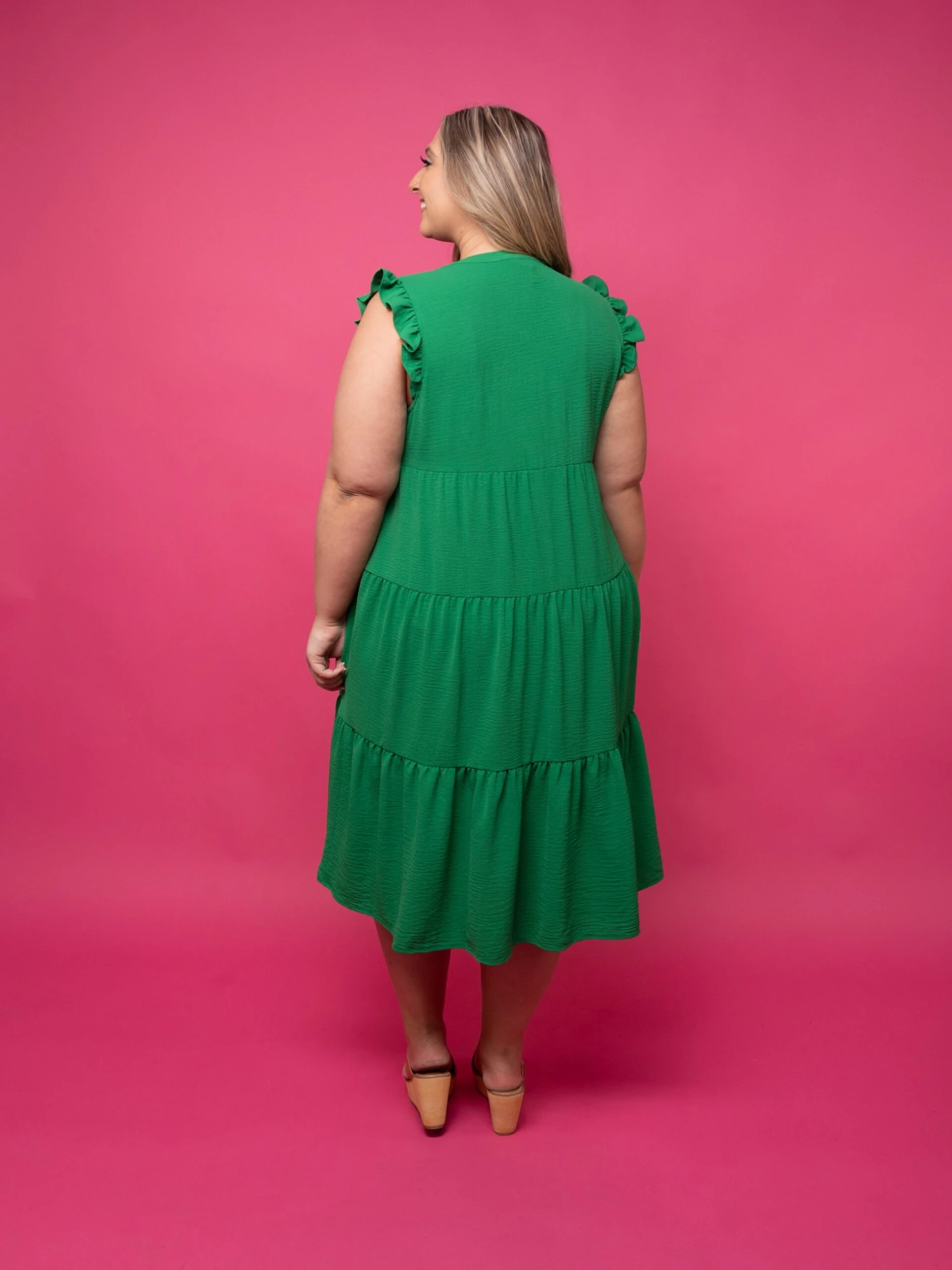 STACCATO Ruffle Sleeve V Neck Tiered Midi Dress | S - XL - Image 4